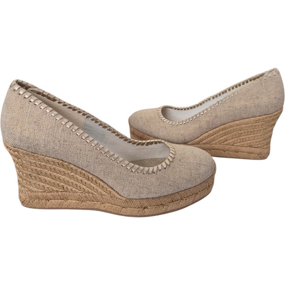 Jack Rogers Linen Espadrille Wedge 7.5M Womens Neutral Platform New No Box - Picture 6 of 10